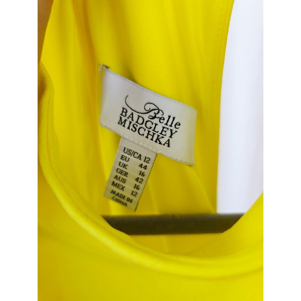 New! Belle Badgley Mischka Yellow Halter Neck Maxi Dress Size 12 Formal gown - Picture 3 of 11
